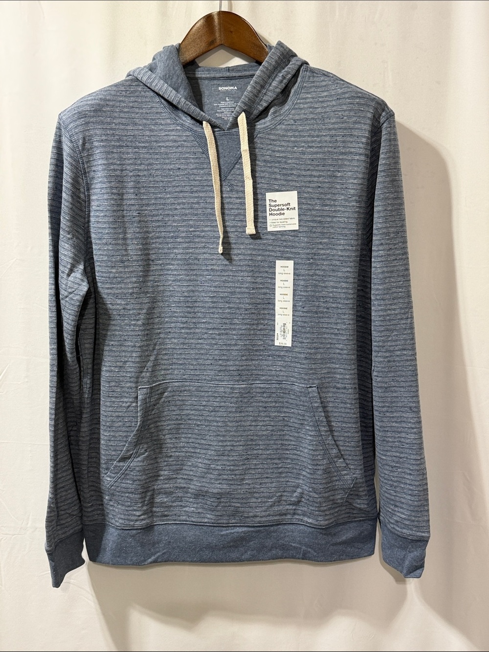 Sonoma Heathered Blue Striped Hoodie with Drawcord